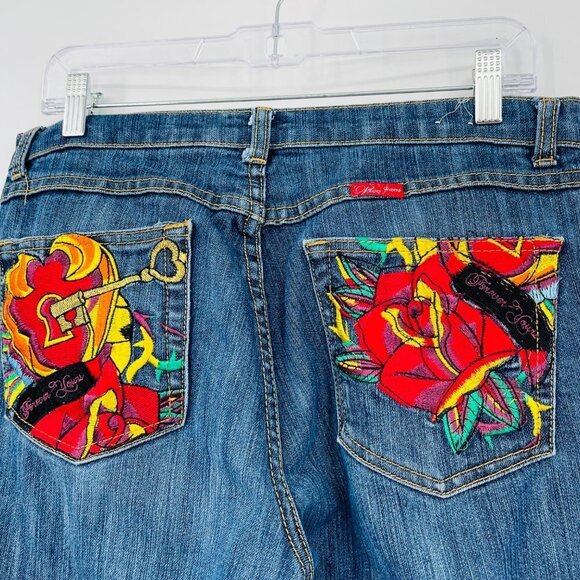 Vintage 90s‎ Y2K Paco Jeans Women's Floral Key Embroidered Size 13 Straight Leg - Picture 3 of 11